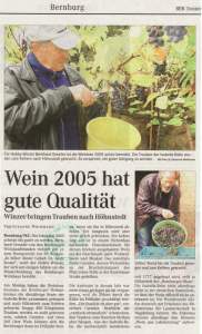 Pressebeitrag 'Wein 2005 hat gute Qualit&auml;t' MZ 27.10.2005